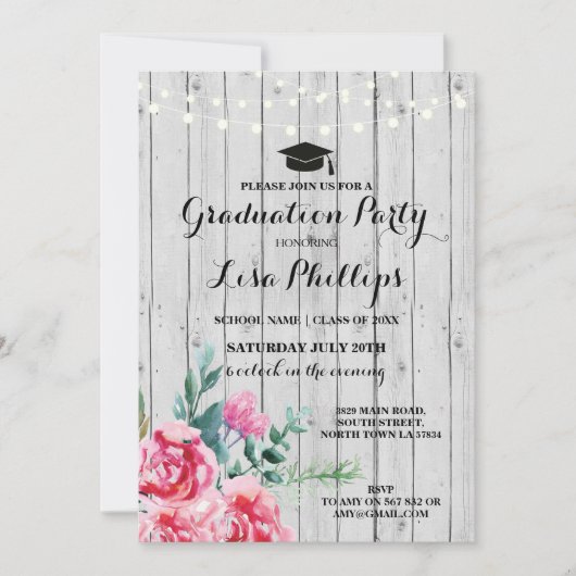 Afstudeerfeest Waterverf Bloemenhout Uitnodigen Kaart (Voorkant)