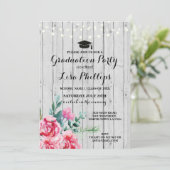 Afstudeerfeest Waterverf Bloemenhout Uitnodigen Kaart (Staand voorkant)