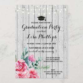 Afstudeerfeest Waterverf Bloemenhout Uitnodigen Kaart