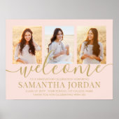 Afstudeerfeest Welkom 3 Foto Blush Pink & Gold Poster (Voorkant)