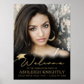 Afstudeerfeest Welkom Foto Zwart Goud Script Poster (Voorkant)