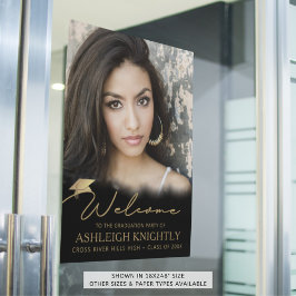 Afstudeerfeest Welkom Foto Zwart Goud Script Poster