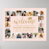 Afstudeerfeest Welkom Fotocollage Blush Pink Poster (Voorkant)