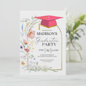 Afstudeerfeest WildFlowers Roze Afstudeerder Pet Kaart (Staand voorkant)