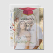 Afstudeerfeest WildFlowers Roze Afstudeerder Pet Vellum Uitnodigingen (Offset (Koppel))