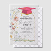 Afstudeerfeest WildFlowers Roze Afstudeerder Pet Vellum Uitnodigingen (Offset (Uitnodiging))