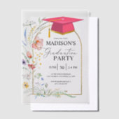 Afstudeerfeest WildFlowers Roze Afstudeerder Pet Vellum Uitnodigingen (Offset)