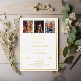 Afstudeerfeest wit goud foto luxe folie uitnodiging
