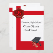 AFSTUDEERFEEST, Wit Rode Waszegel Monogram, vilt Kaart (Voorkant / Achterkant)