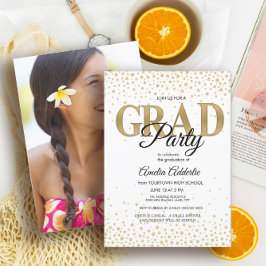 Afstudeerfeest Wit Zwart Goud Glitter Foto Kaart