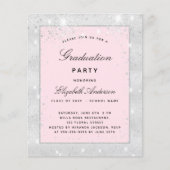 Afstudeerfeest zilveren blush roze uitnodiging (Voorkant)