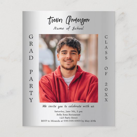 Afstudeerfeest zilveren foto 2025 uitnodiging (Voorkant)