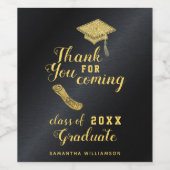 Afstudeerfeest zwart en goud bedankt wijn etiket (Enkel label)