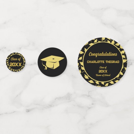 Afstudeerfeest Zwart en Goud Personaliseer Foto Confetti (Achterkanten)