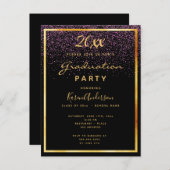 Afstudeerfeest zwart glas goud uitnodiging (Voorkant / Achterkant)