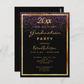 Afstudeerfeest zwart glas goud uitnodiging (Voorkant / Achterkant)