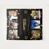 Afstudeerfeest zwart goud afgestudeerde fotocollag wandkleed (Voorkant (horizontaal))
