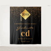 Afstudeerfeest zwart goud afstuderen monogram wandkleed (Voorkant)
