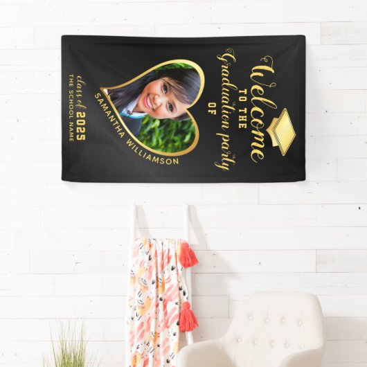 Afstudeerfeest Zwart Goud Custom Photo Welkom Spandoek (Insitu)