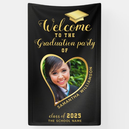 Afstudeerfeest Zwart Goud Custom Photo Welkom Spandoek (Verticaal)
