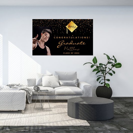 Afstudeerfeest zwart goud foto 2025 poster
