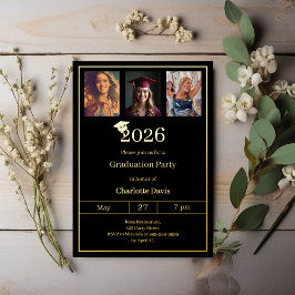 Afstudeerfeest zwart goud foto luxe folie uitnodiging