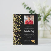 Afstudeerfeest zwart goud foto uitnodiging (Staand voorkant)