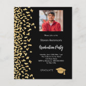 Afstudeerfeest zwart goud foto uitnodiging (Voorkant)