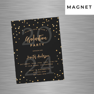 Afstudeerfeest zwart goud jaar sterren luxe magnetische uitnodiging