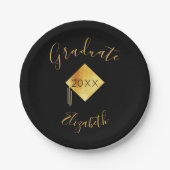 Afstudeerfeest zwart goud pet 2023 papieren bordje (Voorkant)