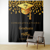 Afstudeerfeest zwart goud pet afstuderen 2025 wandkleed (In situ)