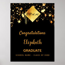 Afstudeerfeest zwart goud sterren afgestudeerd poster