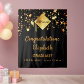 Afstudeerfeest zwart goud sterren afgestudeerd wandkleed
