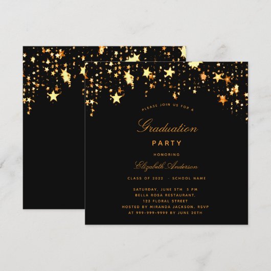 Afstudeerfeest zwart goud sterren klasse kaart (Voorkant / Achterkant)