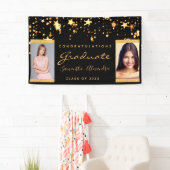 Afstudeerfeest zwart goud sterren twee foto spandoek (Insitu)