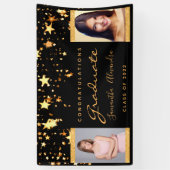 Afstudeerfeest zwart goud sterren twee foto spandoek (Verticaal)