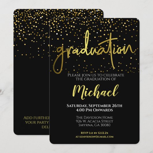 Afstudeerfeest Zwart Goud Typografie Kaart (Voorkant / Achterkant)