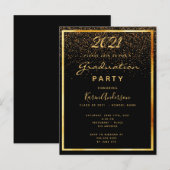 Afstudeerfeest zwart goud uitnodiging (Voorkant / Achterkant)