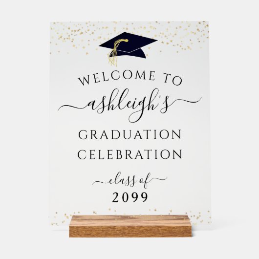 Afstudeerfeest Zwart Goud Welkom Acryl Bord (Voorkant)