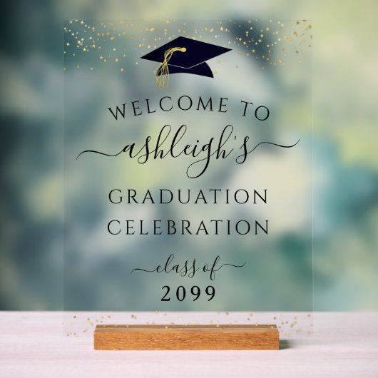 Afstudeerfeest Zwart Goud Welkom Acryl Bord (Neutraal)