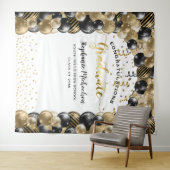 Afstudeerfeest Zwart Gouden Ballonnen Slingers Wandkleed (In Situ (horizontaal))