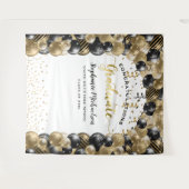 Afstudeerfeest Zwart Gouden Ballonnen Slingers Wandkleed (Voorkant (horizontaal))