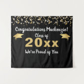 Afstudeerfeest Zwart Gouden Confetti Jaar Klasse A Wandkleed (Voorkant (horizontaal))