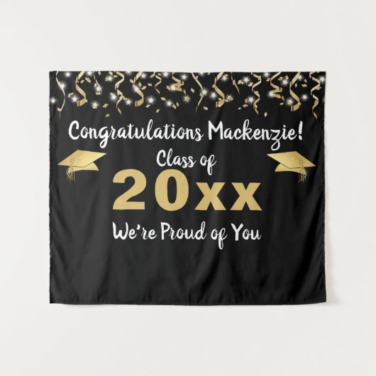 Afstudeerfeest Zwart Gouden Confetti Jaar Klasse A Wandkleed (Voorkant (horizontaal))