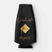Afstudeerfeest zwart gouden pet flesjeskoeler (Voorkant)