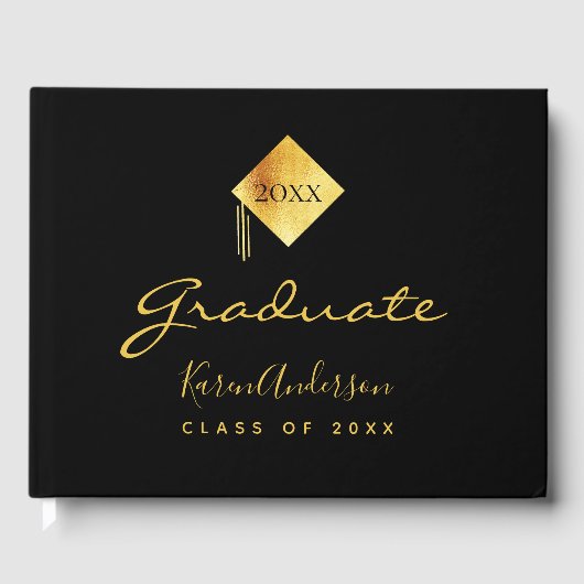 Afstudeerfeest zwart gouden pet gastenboek (Voorkant)