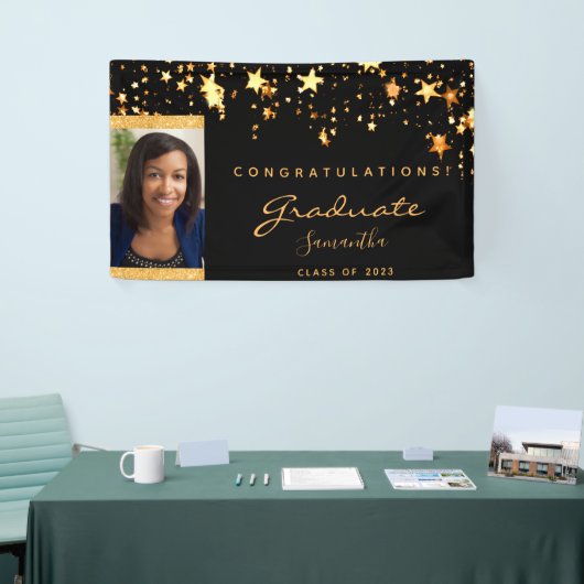 Afstudeerfeest zwart gouden sterren foto 2024 spandoek (Beurs)