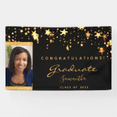 Afstudeerfeest zwart gouden sterren foto 2024 spandoek (Horizontaal)