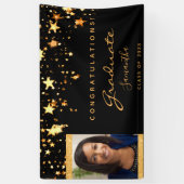 Afstudeerfeest zwart gouden sterren foto 2024 spandoek (Verticaal)