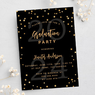 Afstudeerfeest zwart gouden sterren jaar uitnodiging briefkaart